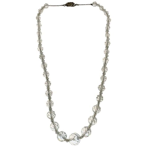 Vintage Crystal Glass Faceted Graduated Beaded Silver Tone Women’s Necklace 18” - Picture 4 of 7